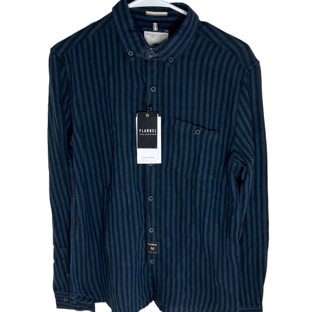 Denim & Flower Flannel Button Down Long Sleeve Shirt Men’s Size M